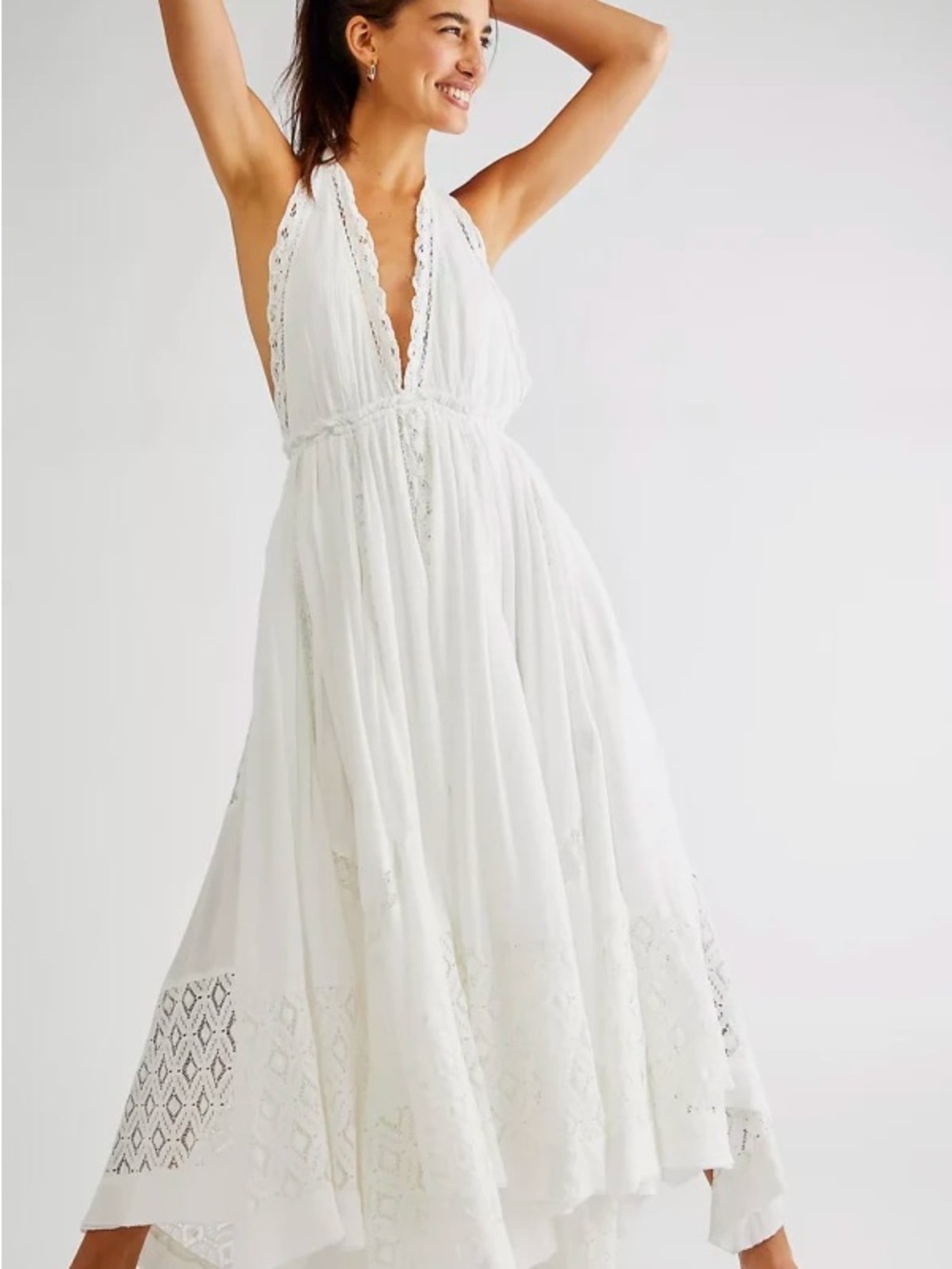 Free People White Lace Halter Maxi Dress